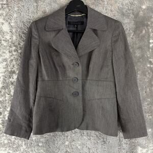 Anne Klein Petite Size 2P Notched Career Blazer Jacket Gray Lined Long Sleeve